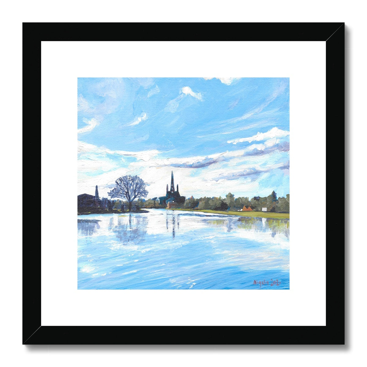 Stowe Pool Reflections, Lichfield Framed & Mounted Print 12x12"