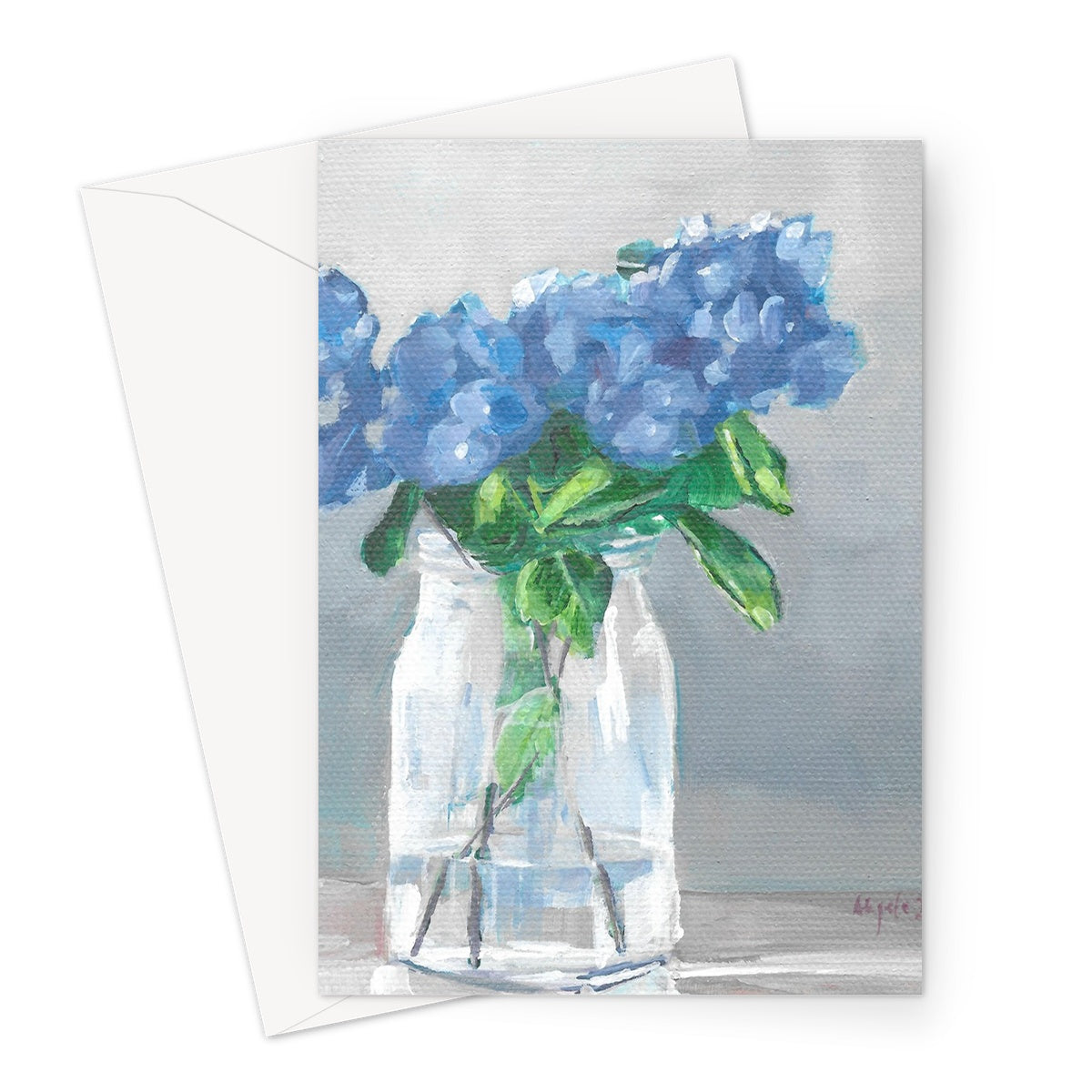 Blue hydrangea in vase Greeting Card