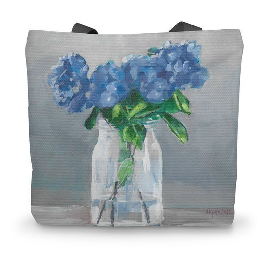 Blue hydrangea in vase Canvas Tote Bag