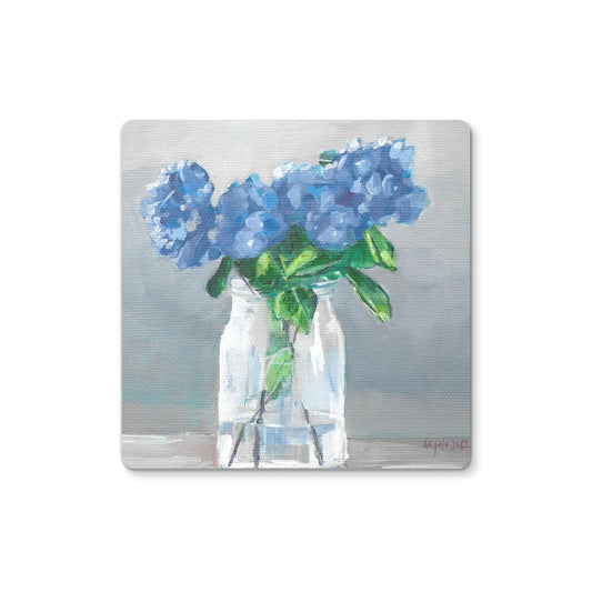 Blue hydrangea in vase Coaster