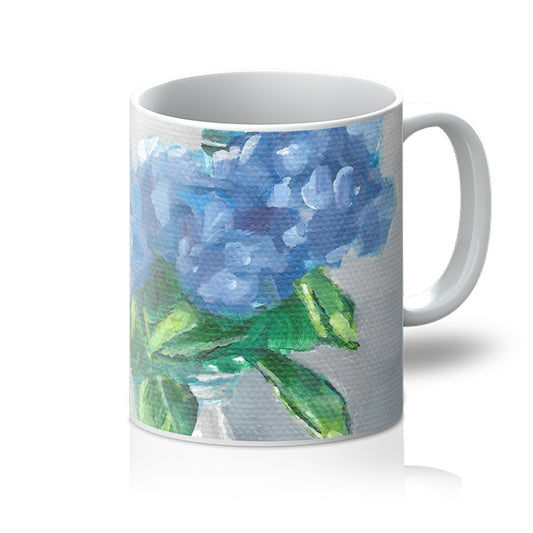 Blue hydrangea in vase Mug