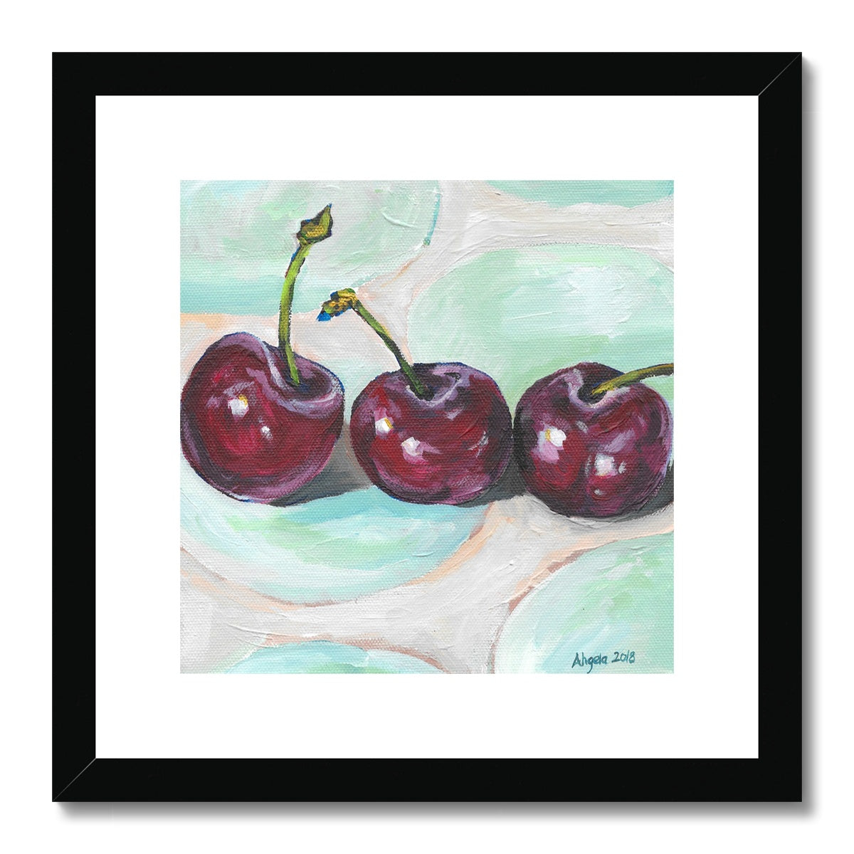 Cherries still life Framed & Mounted Print 12x12”