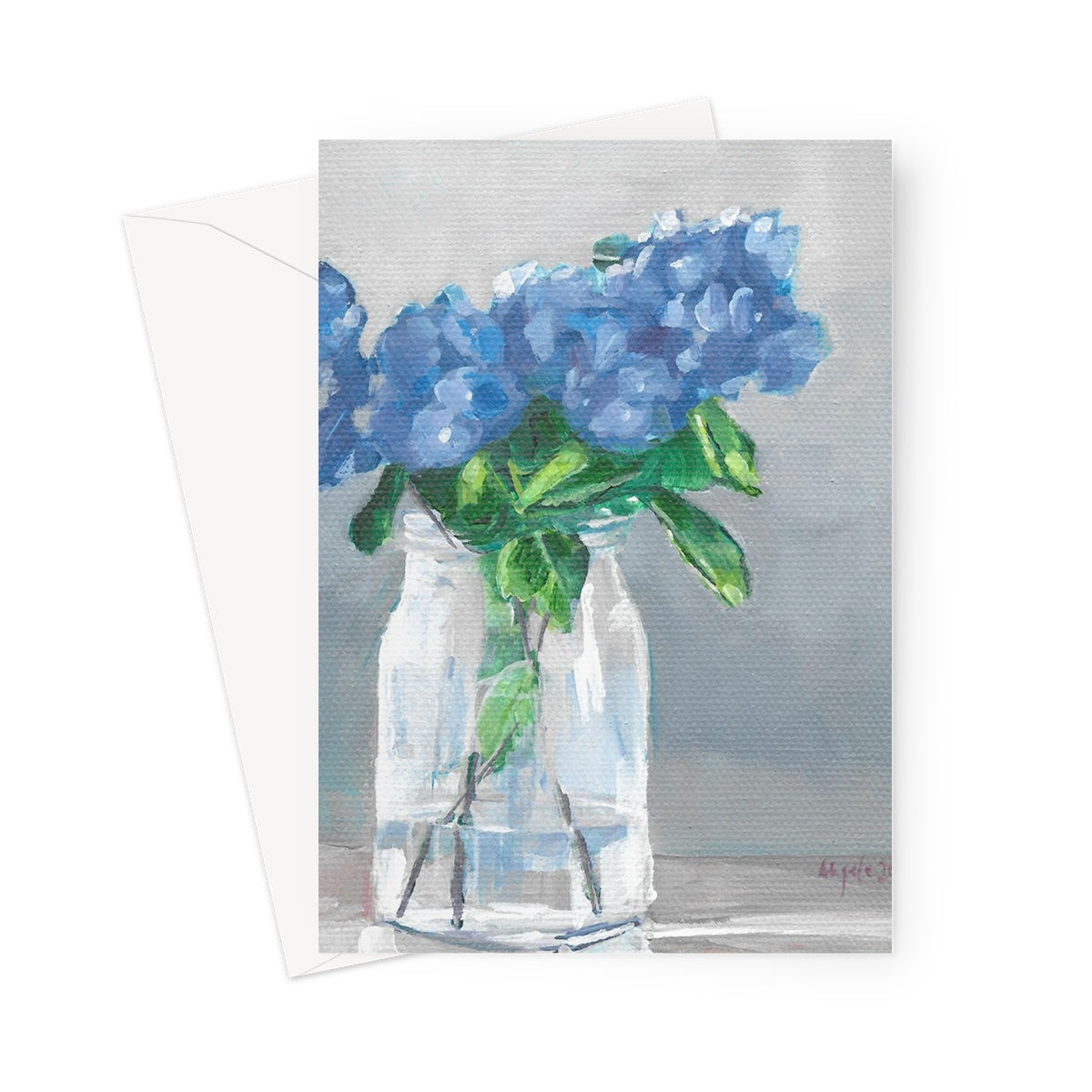 Blue hydrangea in vase Greeting Card