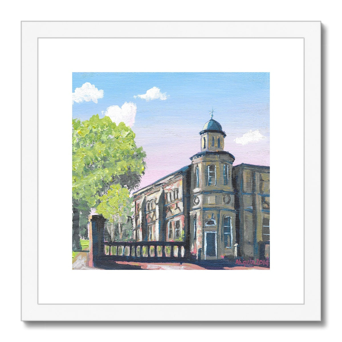 Pink skies and Old Library, Lichfield Framed & Mounted Print 12x12"