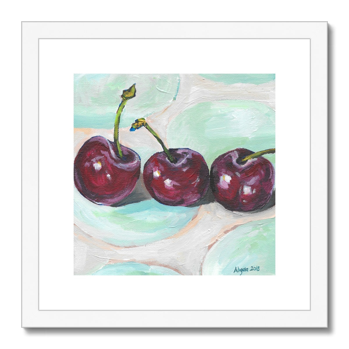 Cherries still life Framed & Mounted Print 12x12”