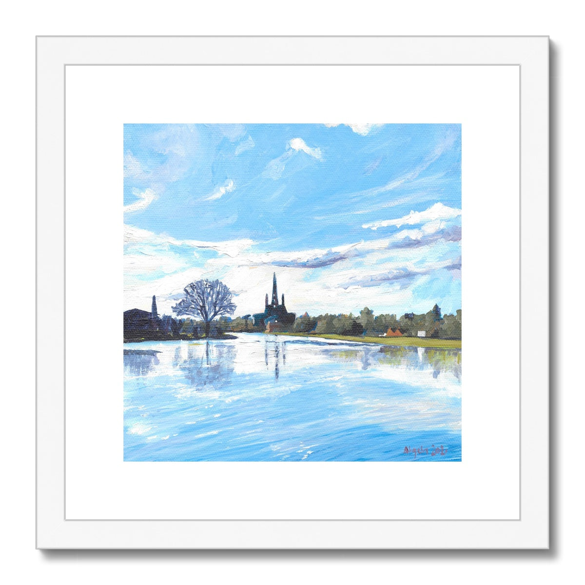 Stowe Pool Reflections, Lichfield Framed & Mounted Print 12x12"