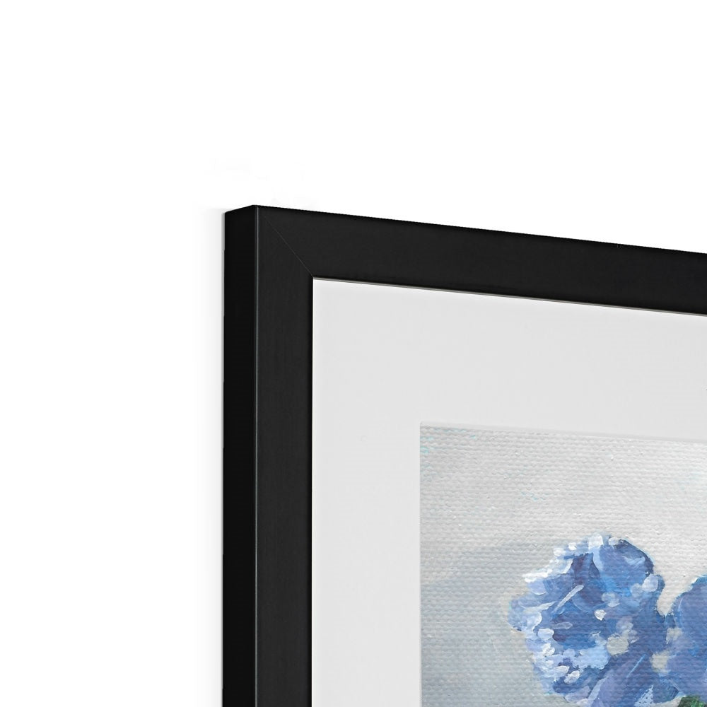 Blue hydrangea in vase Framed & Mounted Print 12x12”